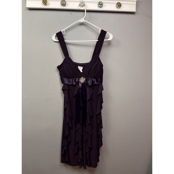 Cache‎ Dress Womens Size 6 Chiffon Purple Ribbon Rhinestone Brooch Bow Cocktail - Picture 1 of 8